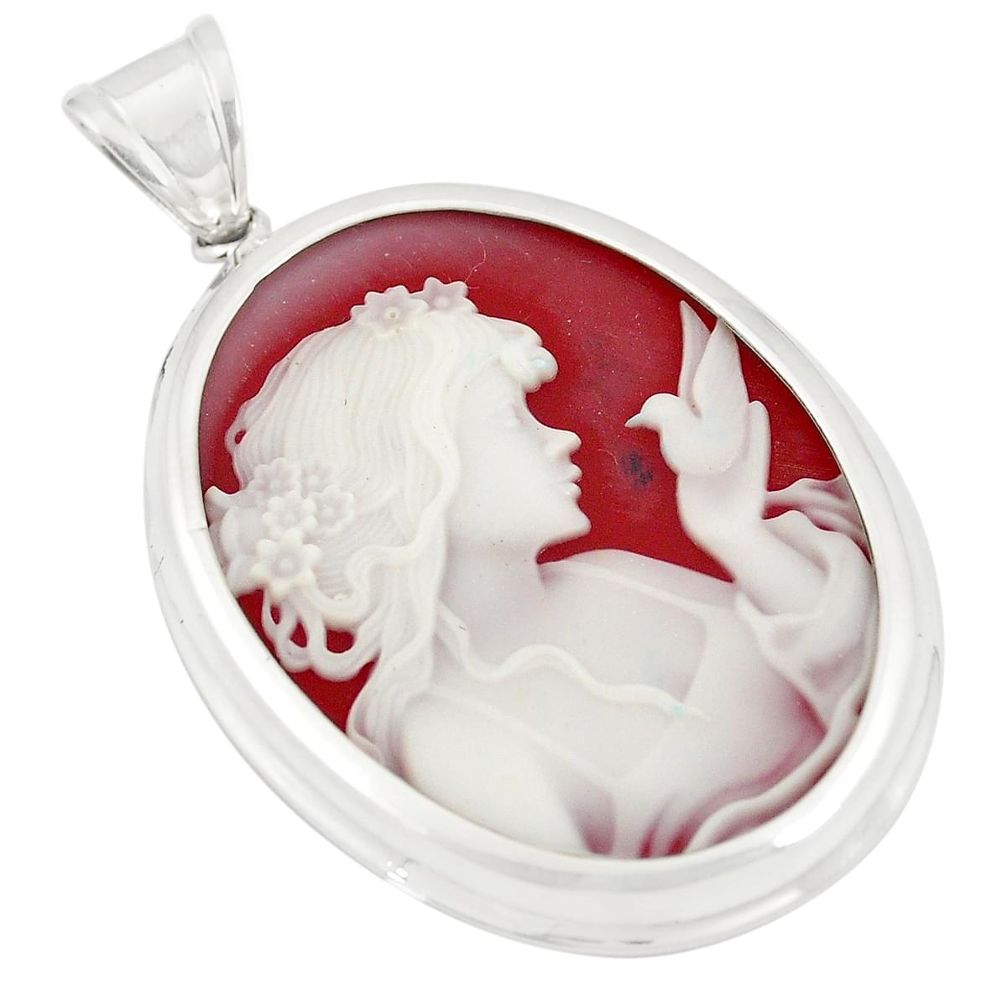 White lady bird cameo 925 sterling silver pendant jewelry a75189