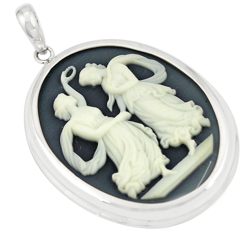 Two muses dancing cameo 925 sterling silver pendant jewelry a75197