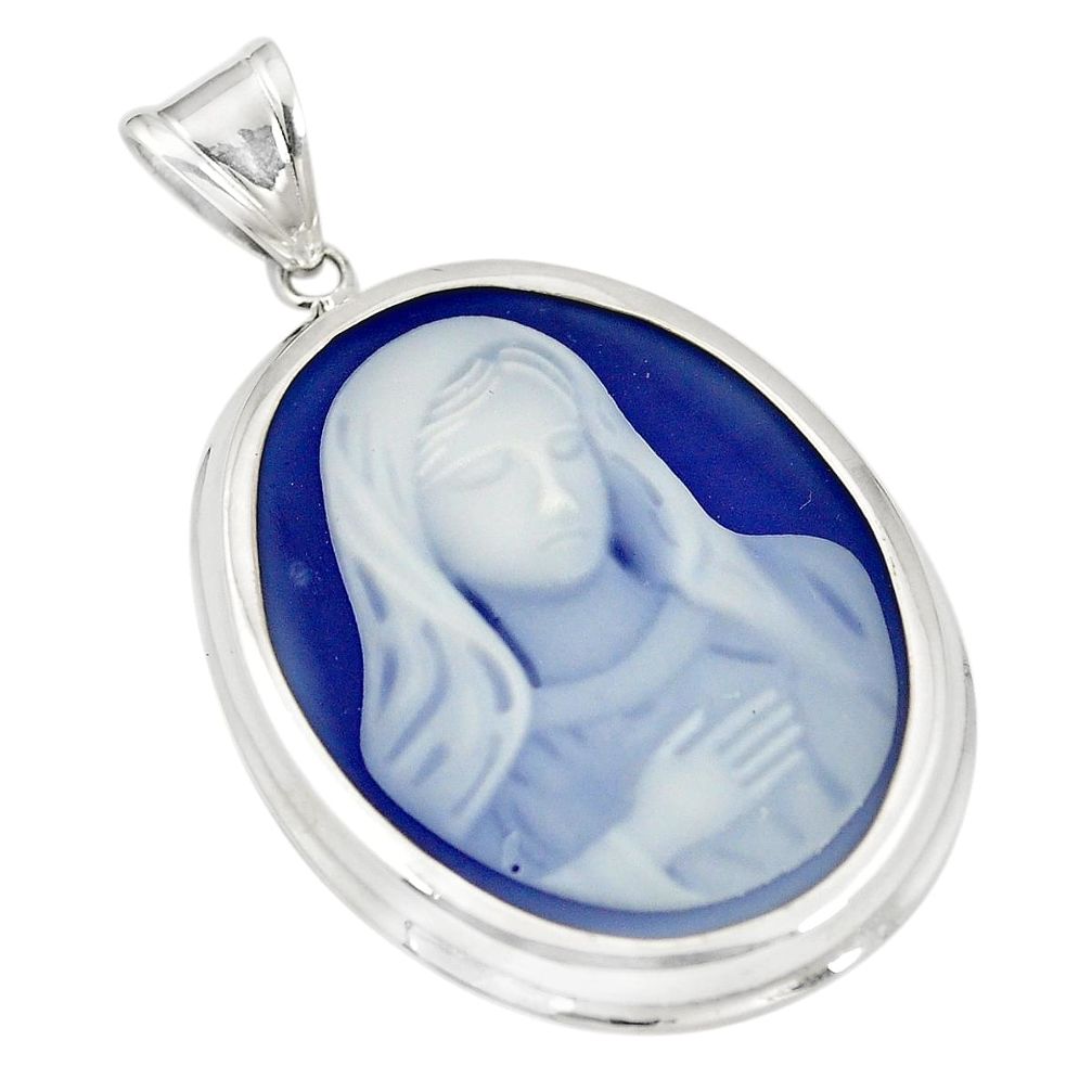 White saint mary cameo 925 sterling silver pendant jewelry a75208