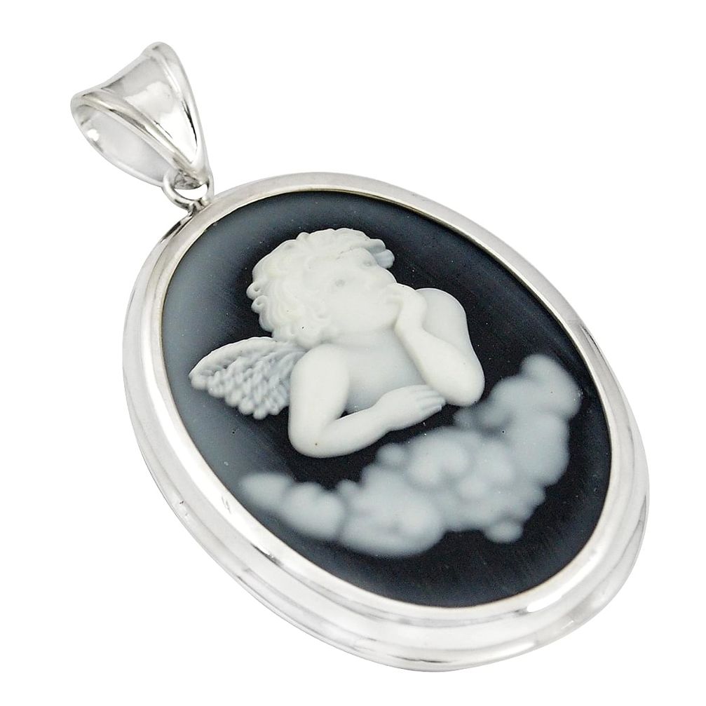 White baby wing cameo 925 sterling silver pendant jewelry a75212