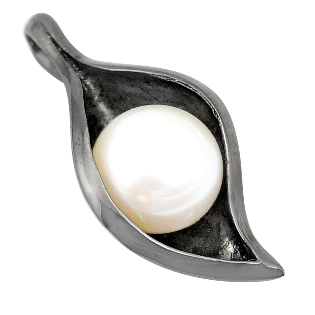 Natural white pearl round 925 sterling silver pendant jewelry a75280