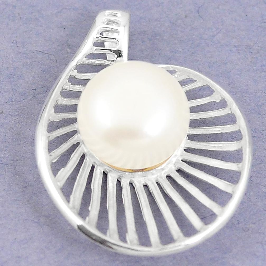 Natural white pearl round 925 sterling silver pendant jewelry a75338