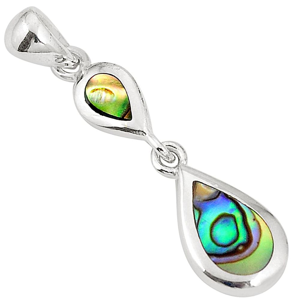 Green abalone paua seashell enamel 925 silver pendant jewelry a75744
