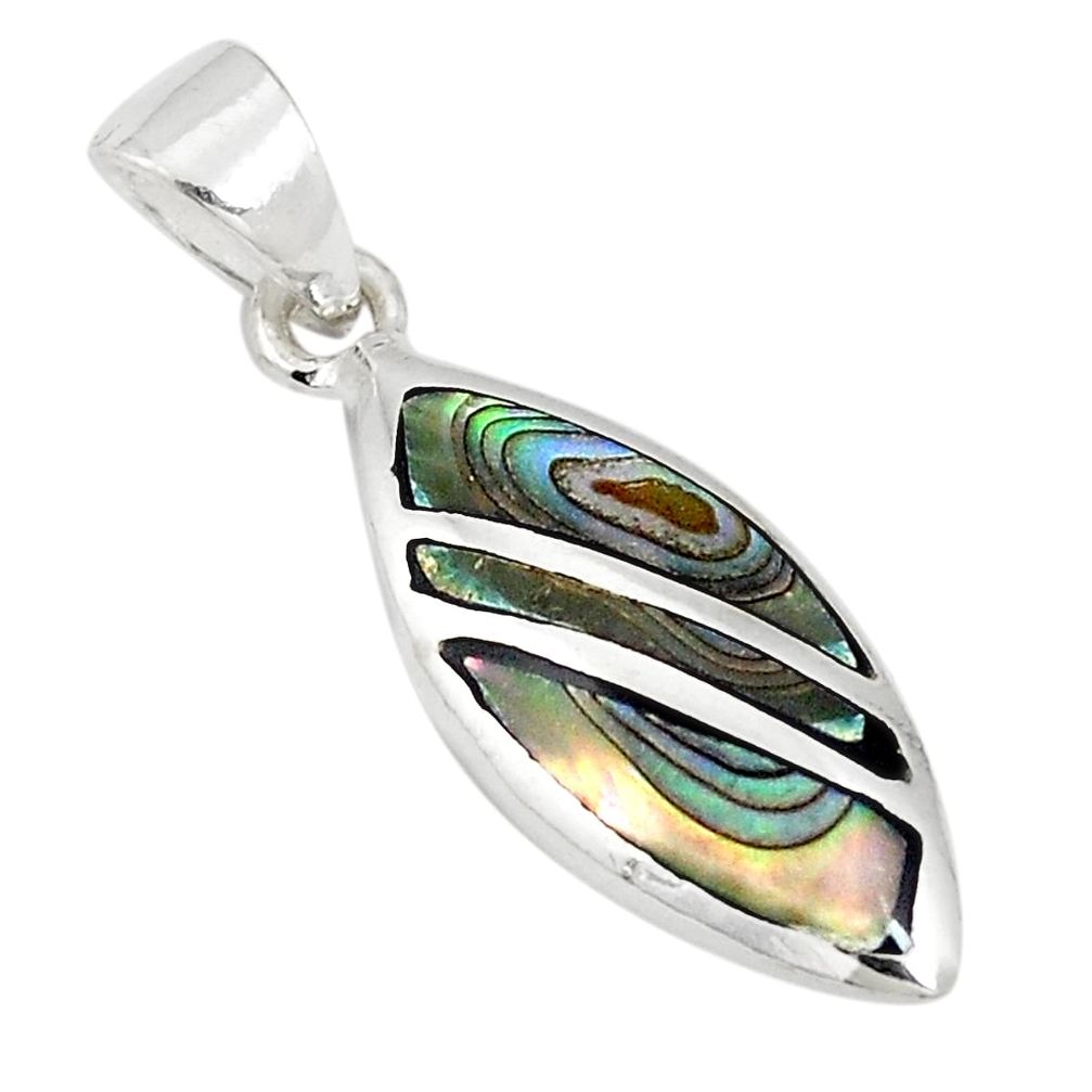 Green abalone paua seashell enamel 925 silver pendant jewelry a75771