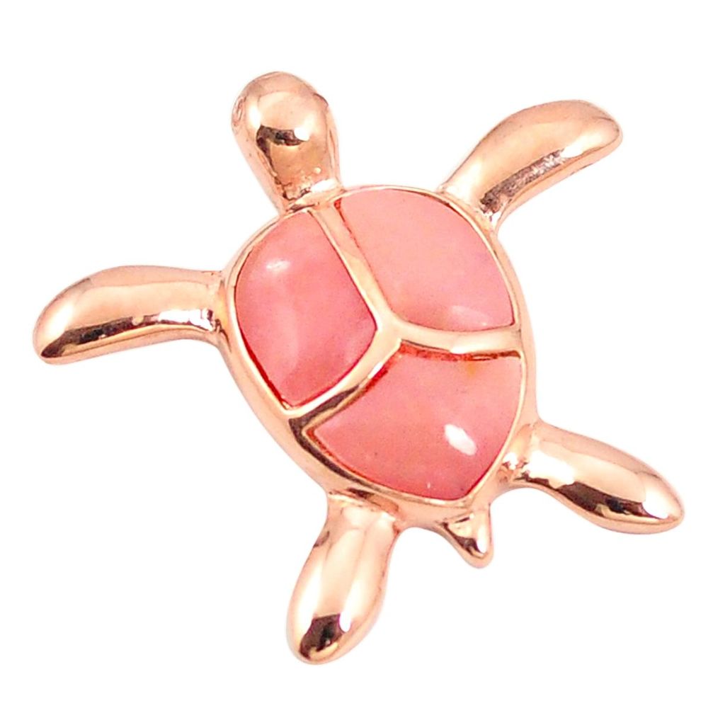 Natural pink opal 925 sterling silver turtle 14k rose gold pendant a76042