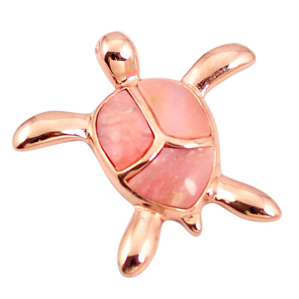 Natural pink opal 925 sterling silver turtle 14k rose gold pendant a76046