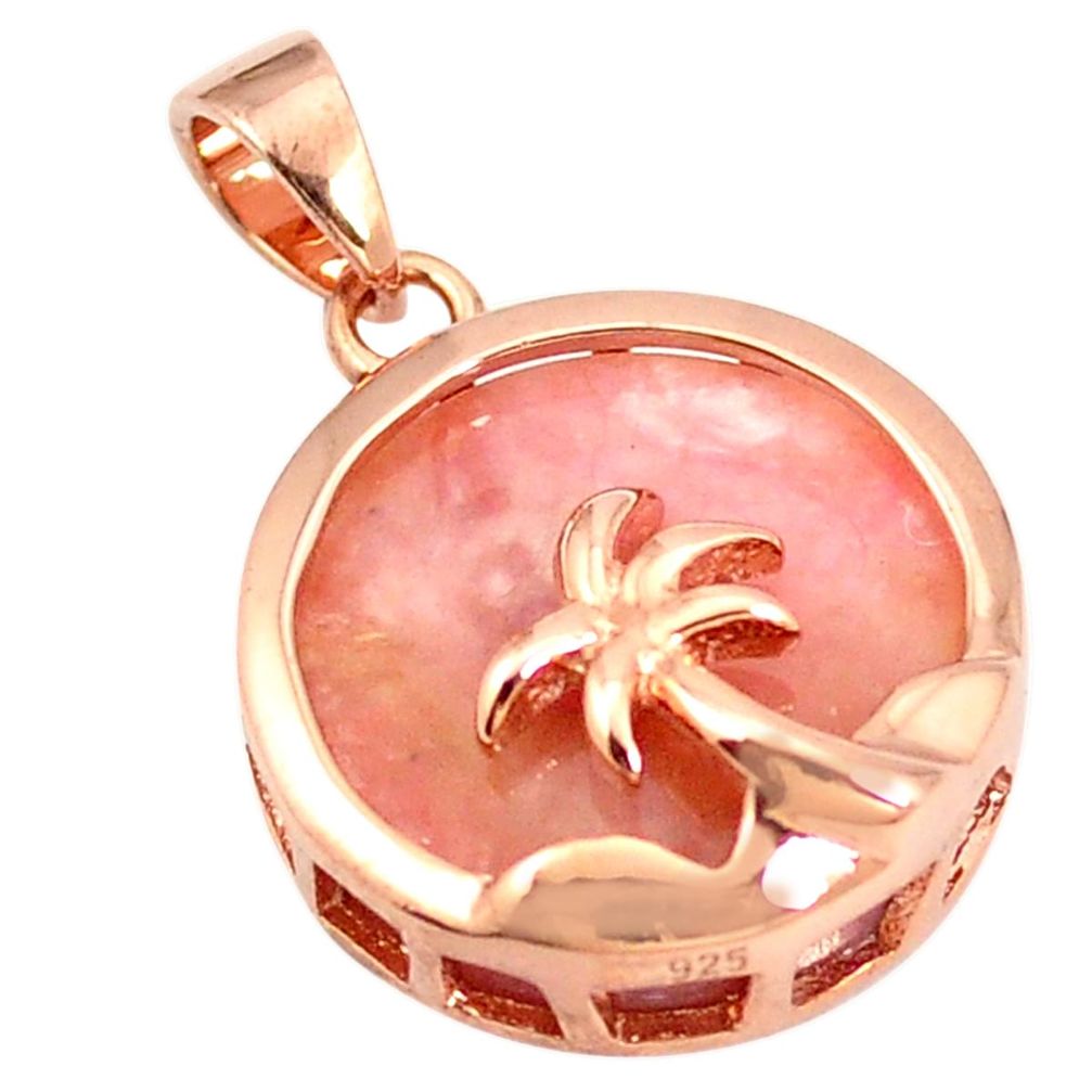 Natural pink opal 925 silver 14k rose gold palm tree pendant jewelry a76097