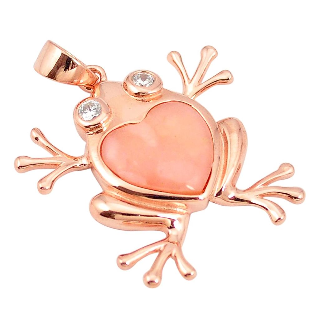 Natural pink opal topaz 925 sterling silver 14k rose gold frog pendant a76101