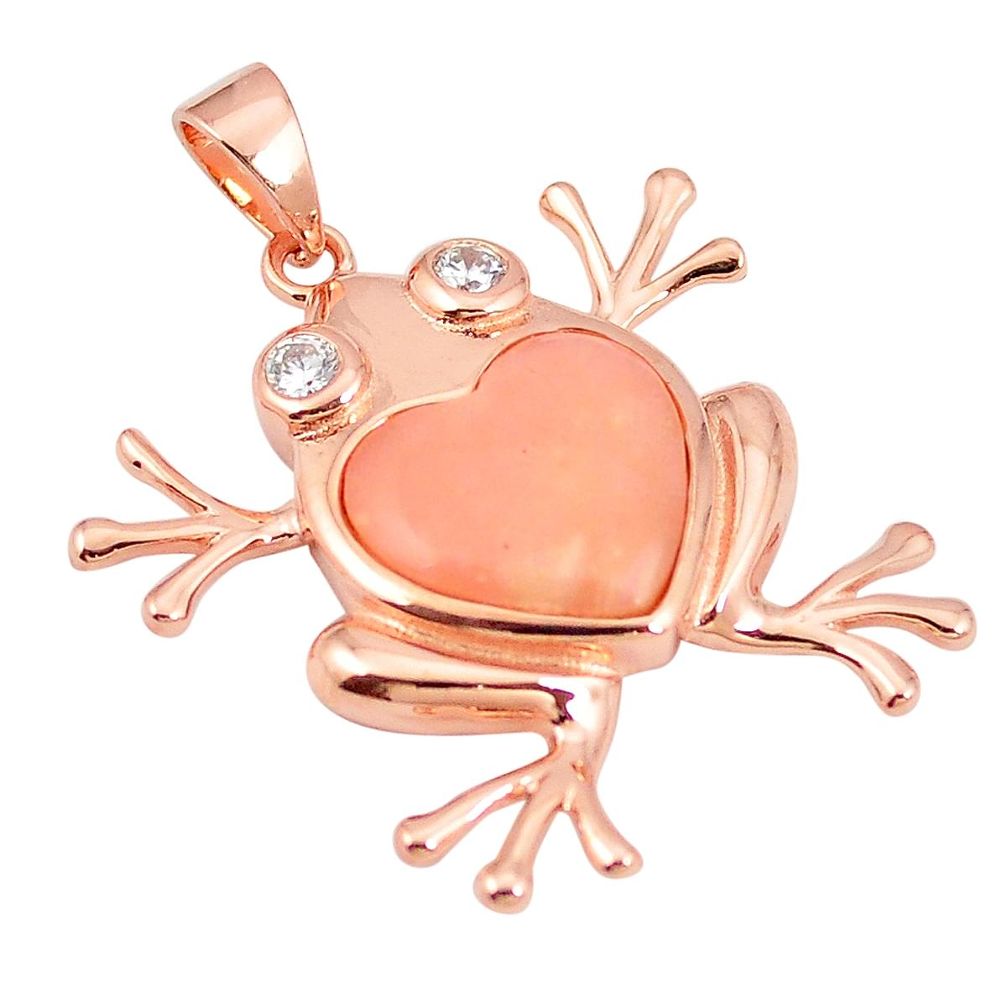 925 sterling silver natural pink opal topaz 14k rose gold frog pendant a76104