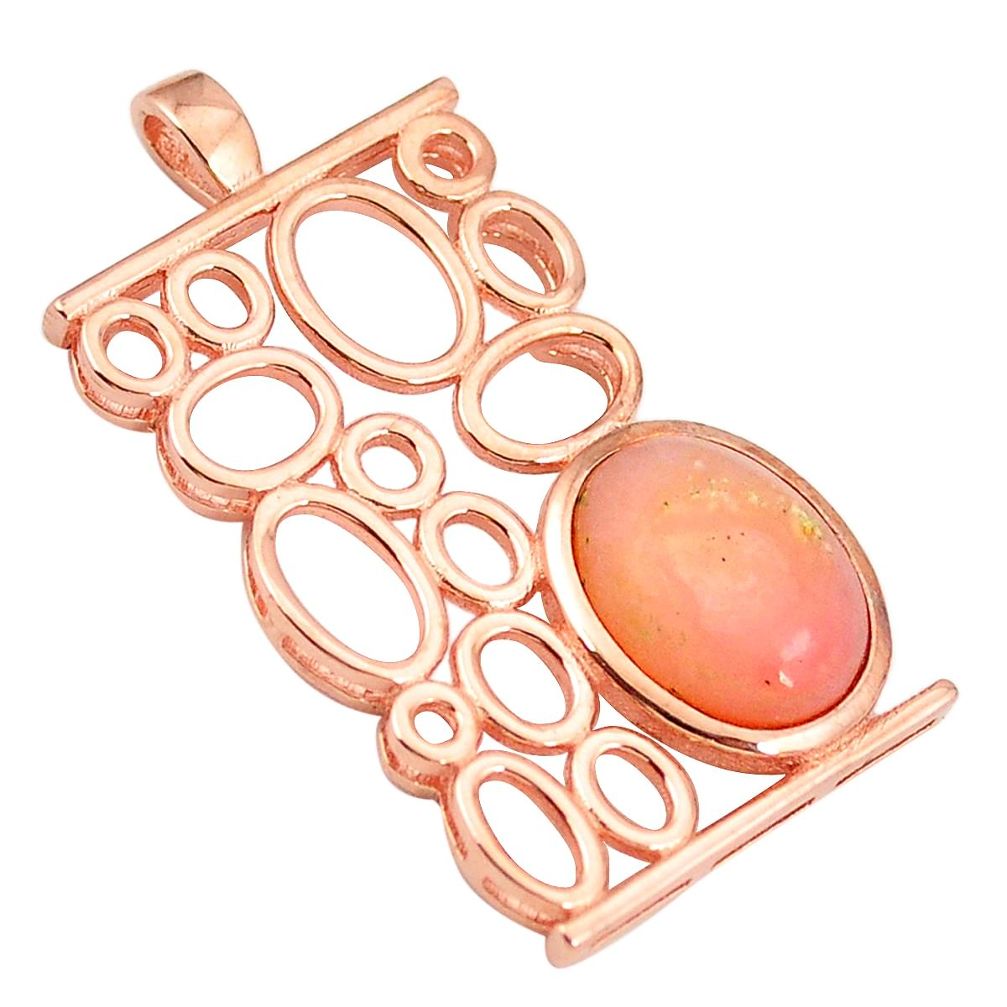 925 sterling silver natural pink opal 14k rose gold pendant jewelry a76120
