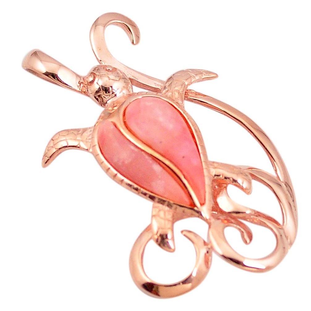 Natural pink opal 925 sterling silver 14k rose gold turtle pendant a76136