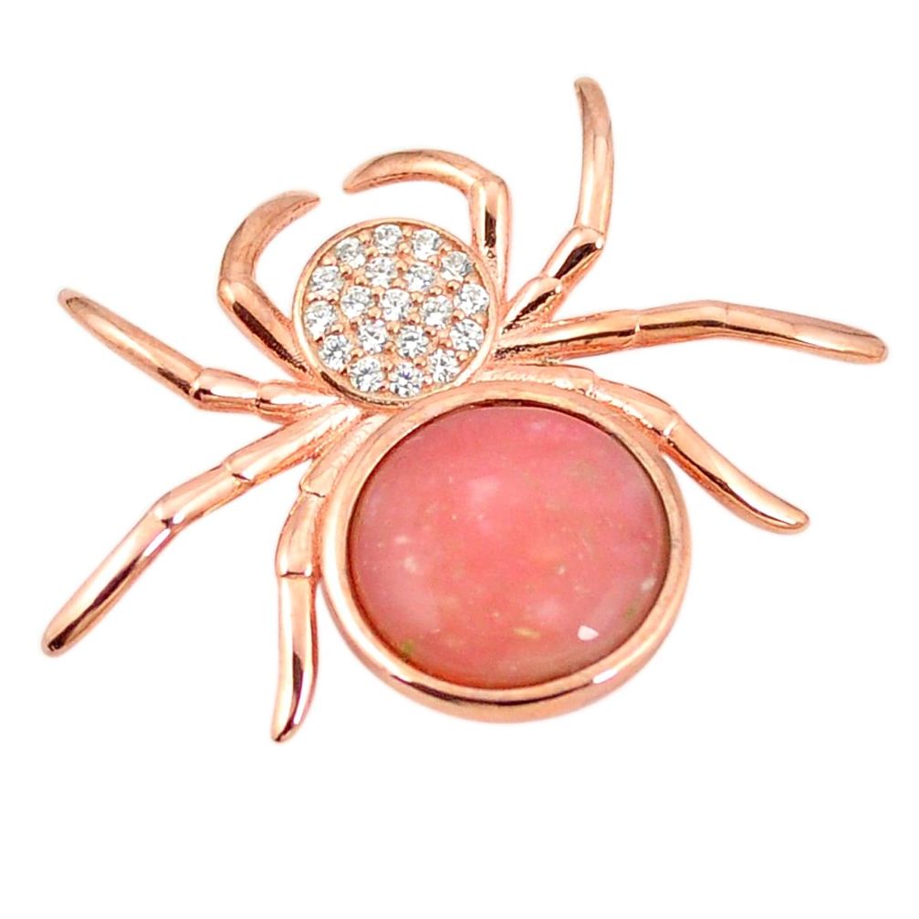 Natural pink opal topaz 925 silver 14k rose gold spider pendant a76158