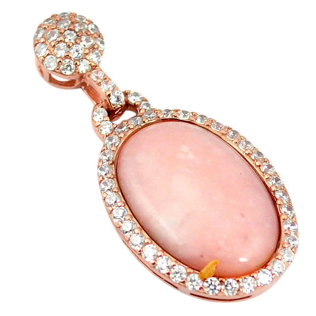 925 sterling silver natural pink opal oval topaz 14k rose gold pendant a76184