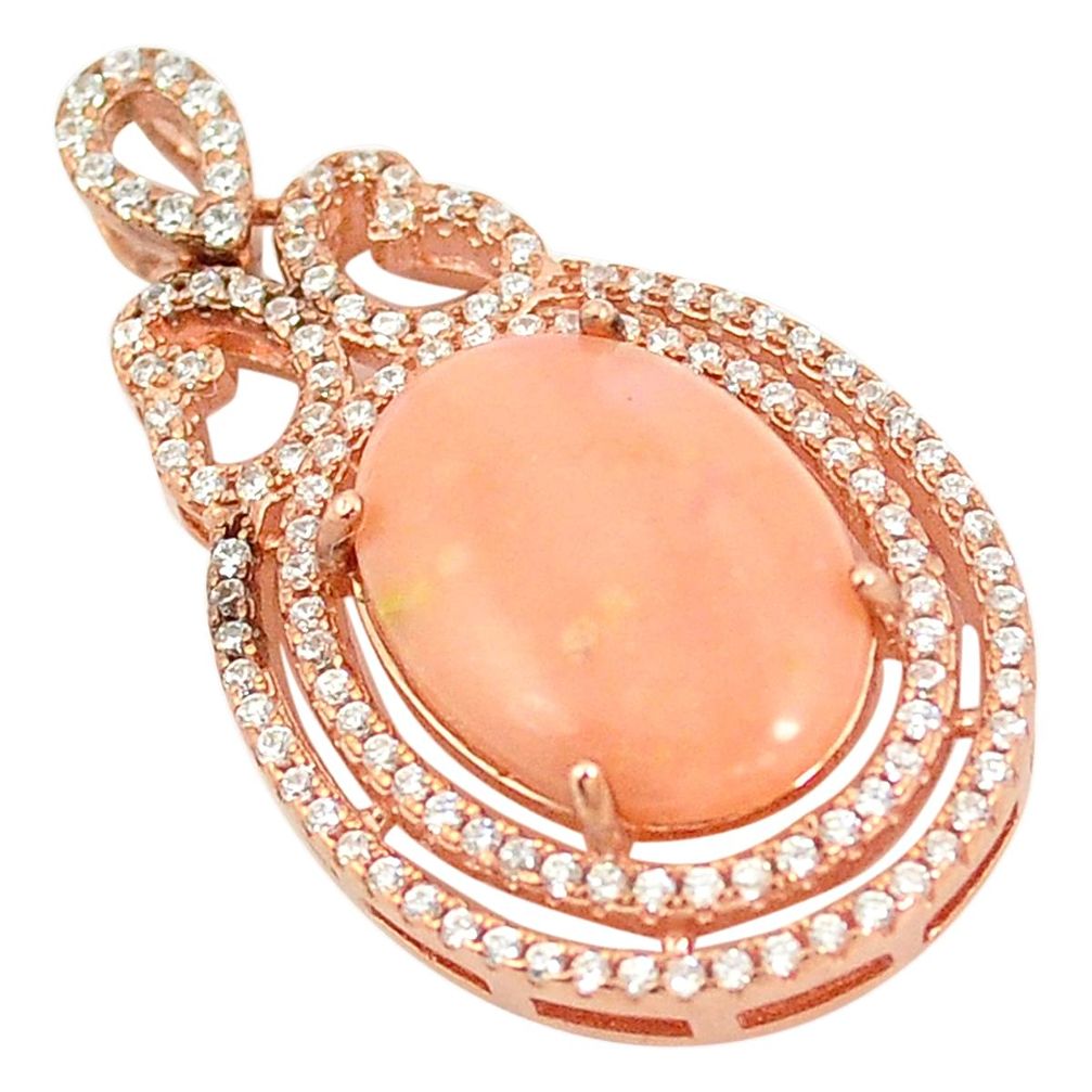 Natural pink opal topaz 925 sterling silver 14k rose gold pendant a76209