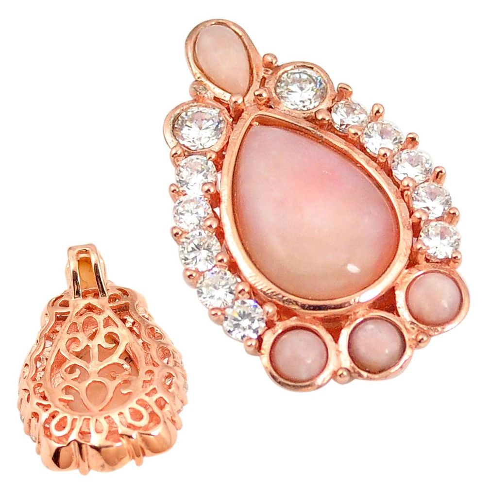 925 sterling silver natural pink opal topaz 14k rose gold pendant a76217