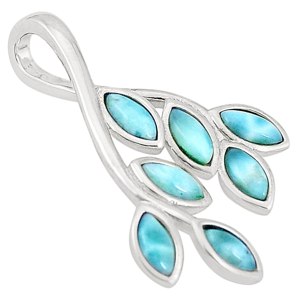 Natural blue larimar 925 sterling silver pendant jewelry a76445