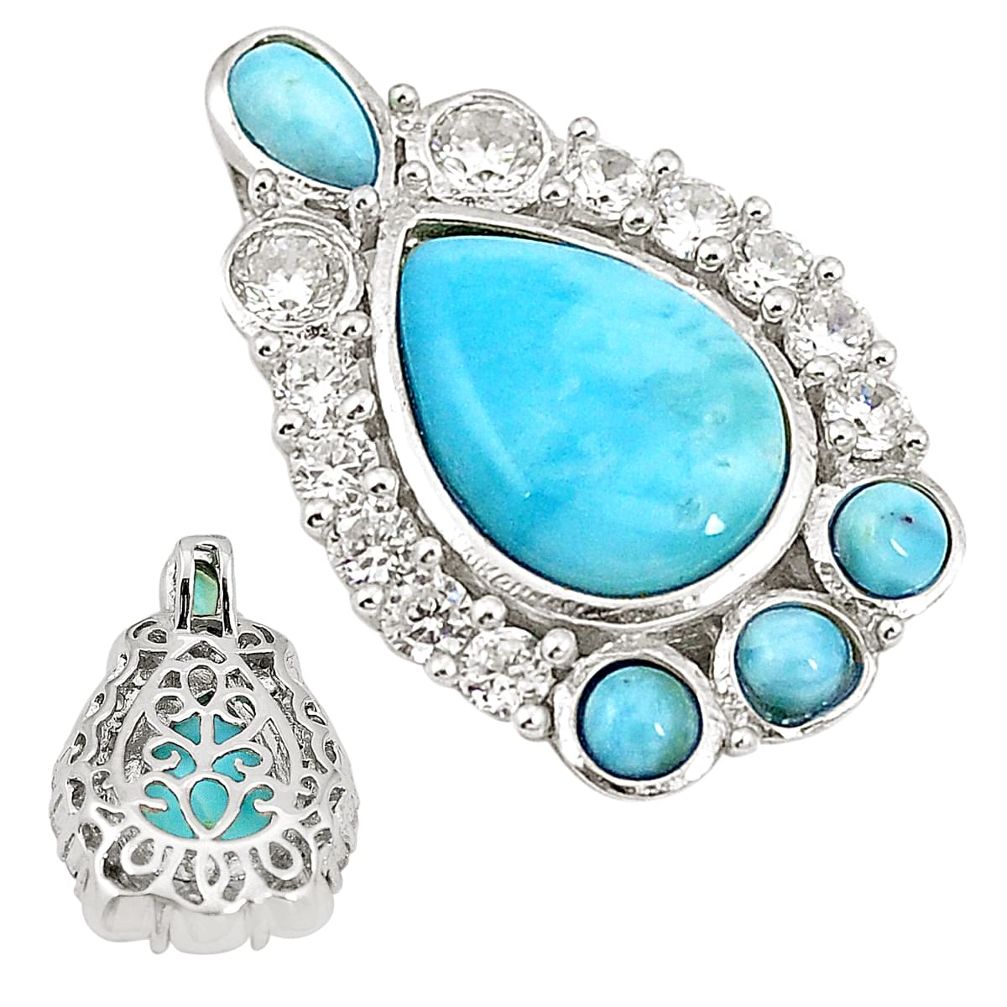 Natural blue larimar topaz 925 sterling silver pendant jewelry a76466