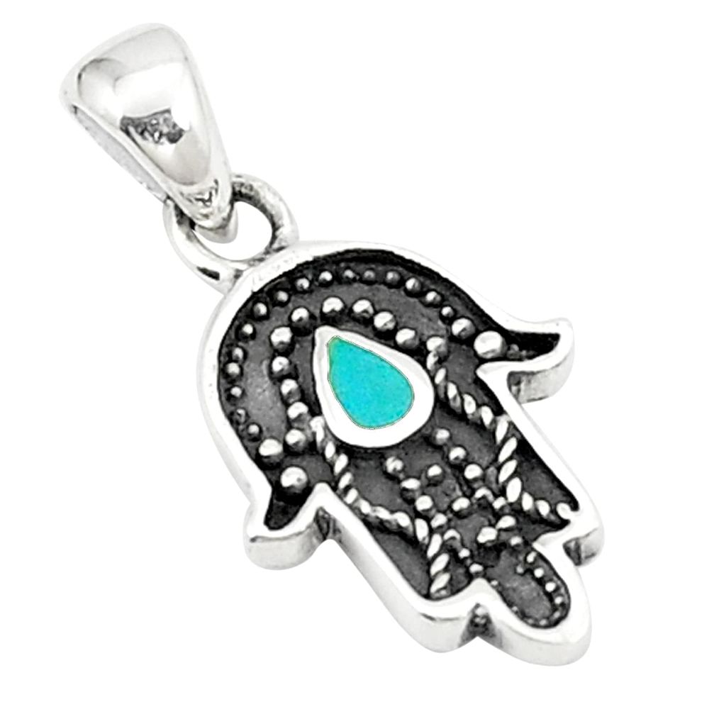 Green turquoise tibetan 925 silver hand of god hamsa pendant jewelry a76852