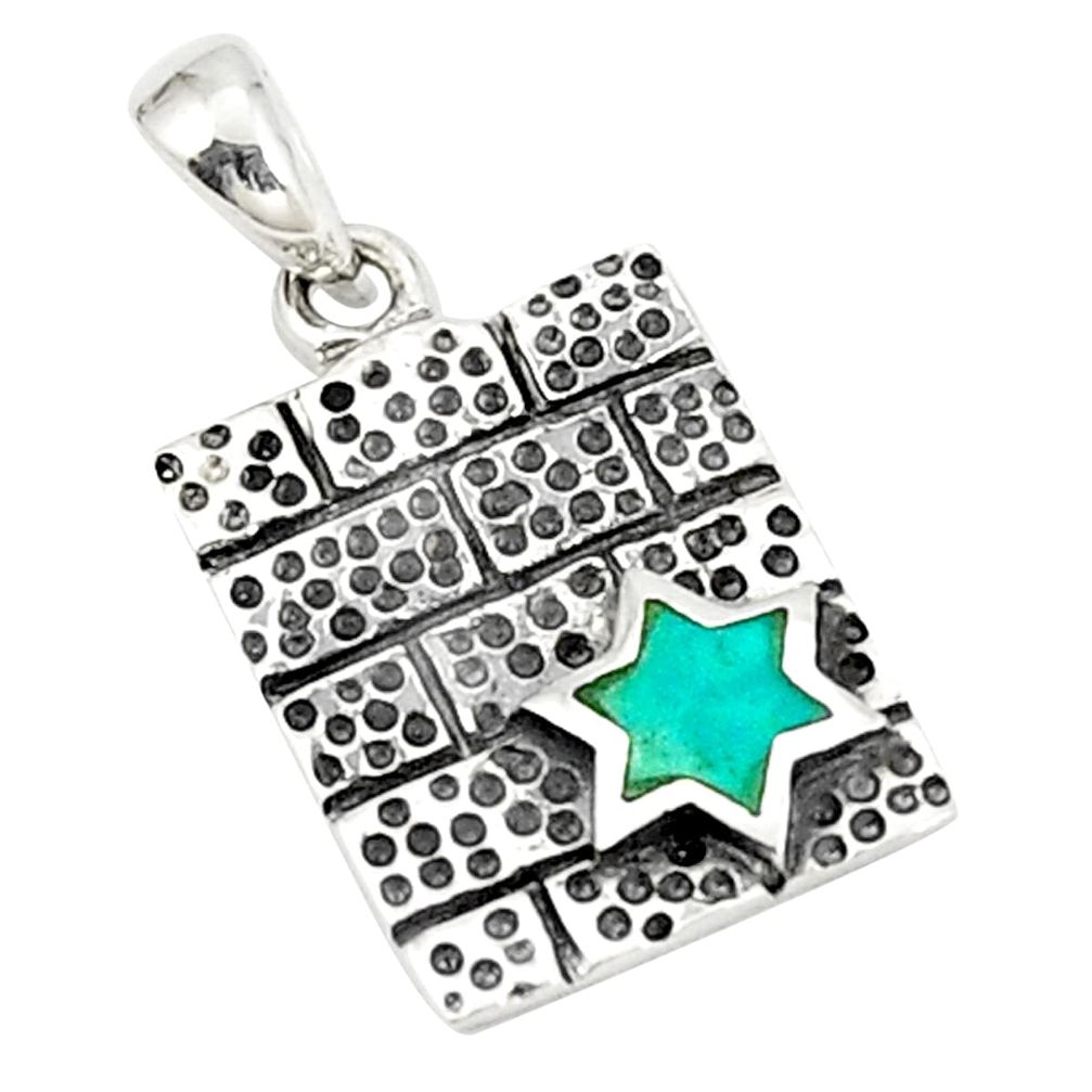 Green turquoise tibetan enamel 925 silver pendant jewelry a76854