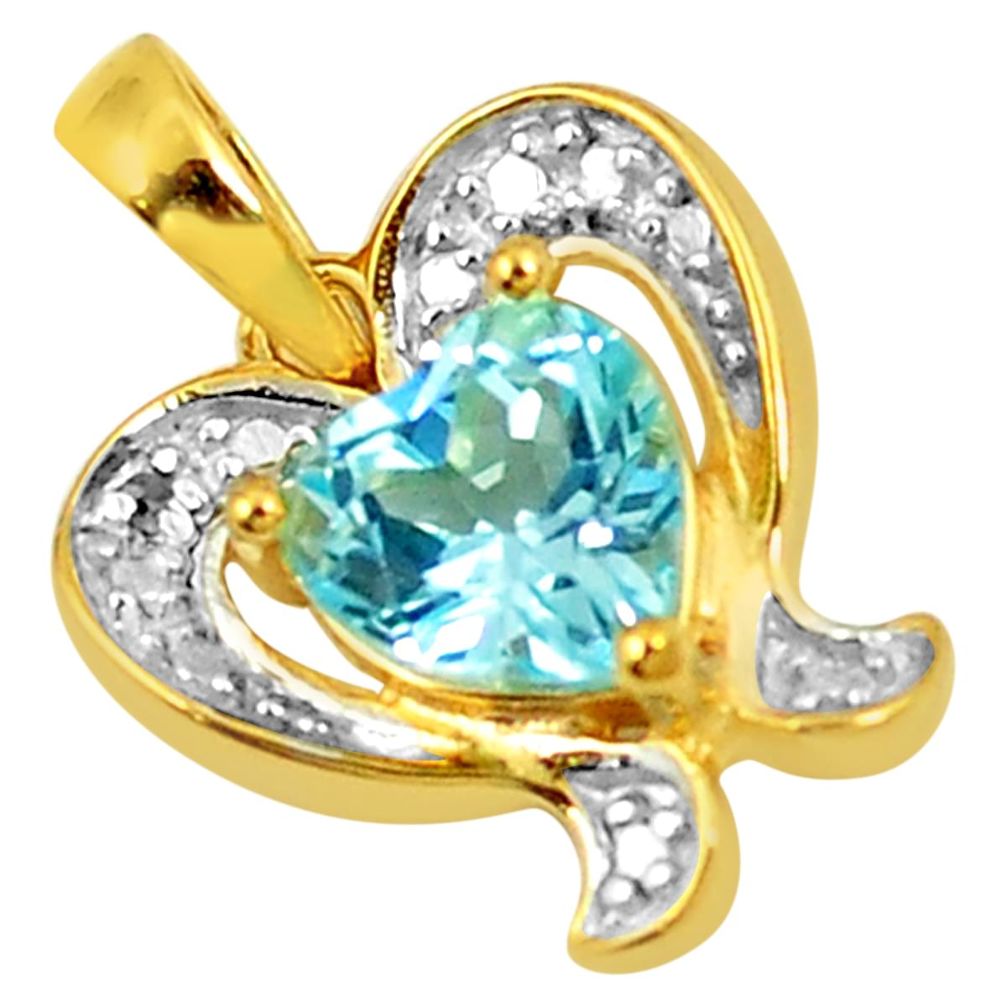 Natural blue topaz 925 sterling silver 14k gold pendant jewelry a77062