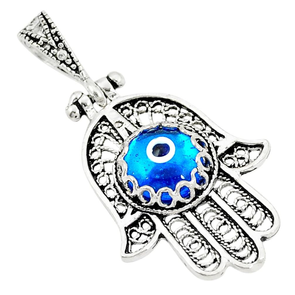 Blue evil eye talismans 925 sterling silver hand of god hamsa pendant a77199