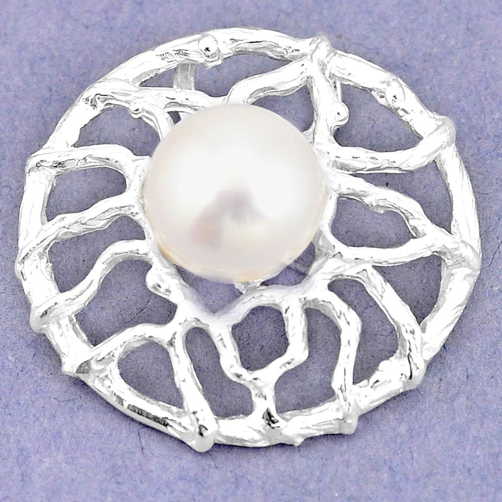 925 sterling silver natural white pearl round pendant jewelry a77231