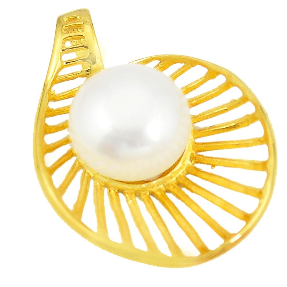 Natural white pearl 925 sterling silver 14k gold pendant jewelry a77259