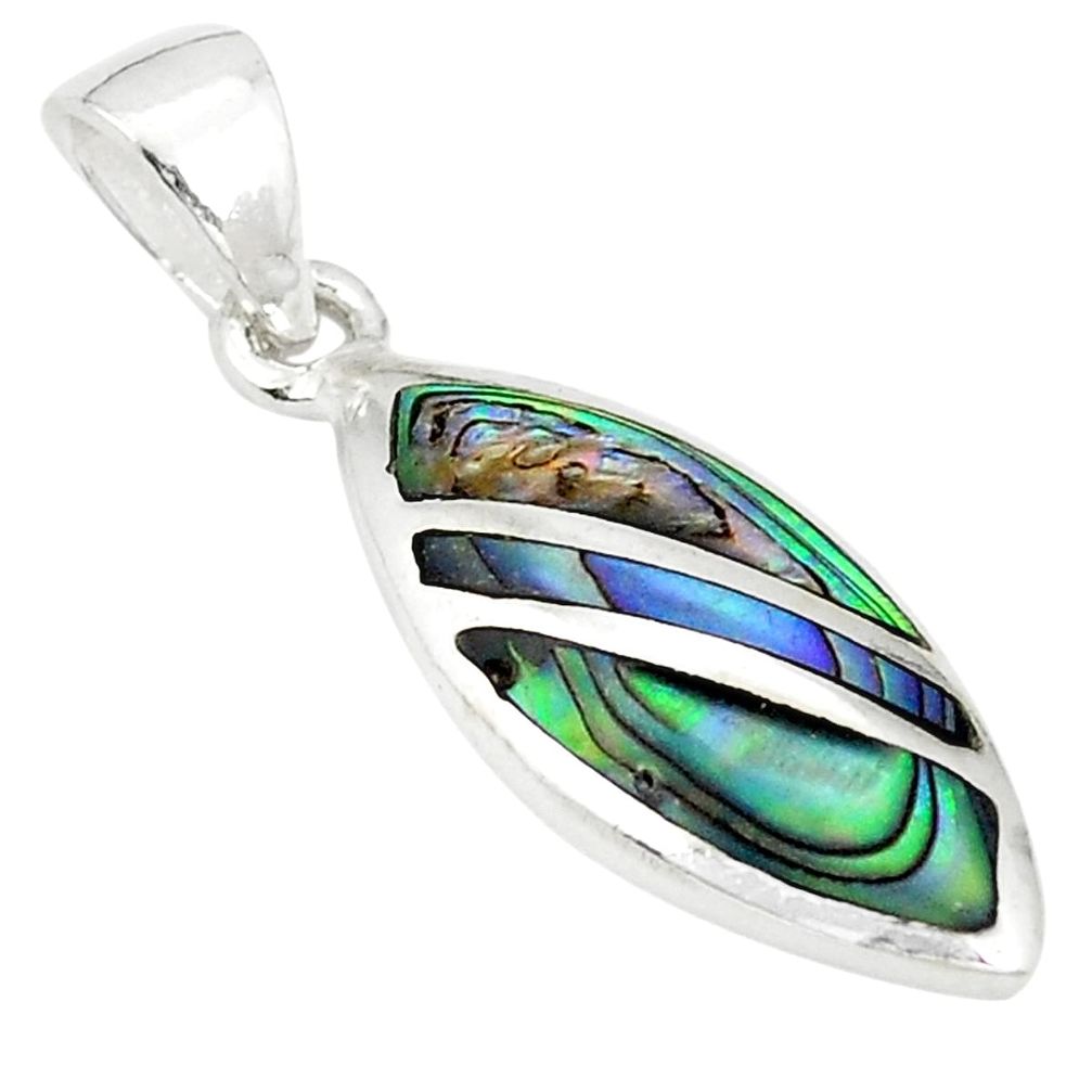 Green abalone paua seashell enamel 925 silver pendant jewelry a77562