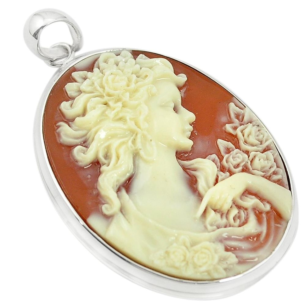 Victorian white lady cameo 925 sterling silver pendant jewelry a78262