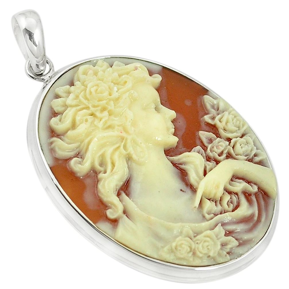 925 sterling silver victorian white lady cameo pendant jewelry a78265