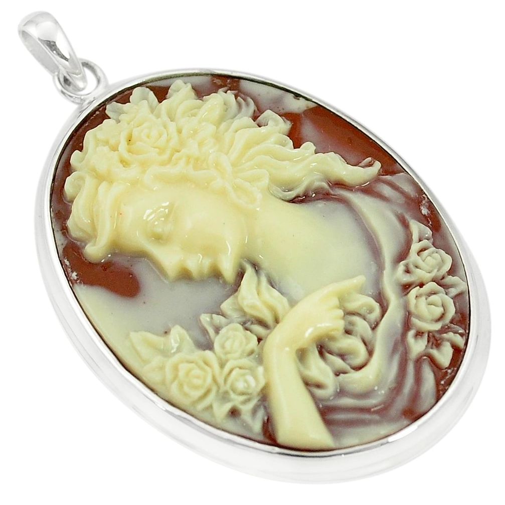 Victorian white lady cameo 925 sterling silver pendant jewelry a78275