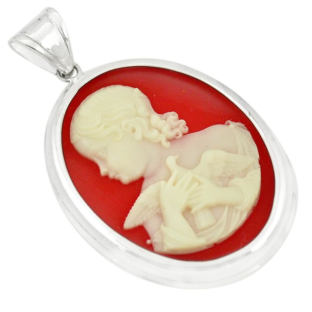 White baby cameo oval 925 sterling silver pendant jewelry a78295