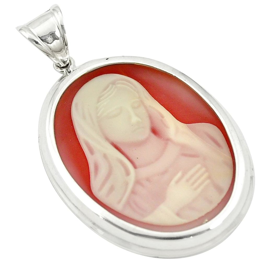 White saint mary cameo 925 sterling silver pendant jewelry a78315