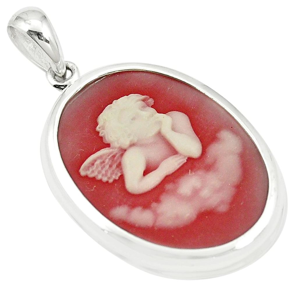 White baby wing cameo 925 sterling silver pendant jewelry a78347