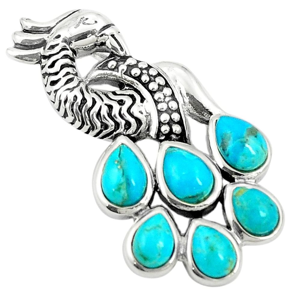 Southwestern blue copper turquoise 925 silver peacock pendant a78575