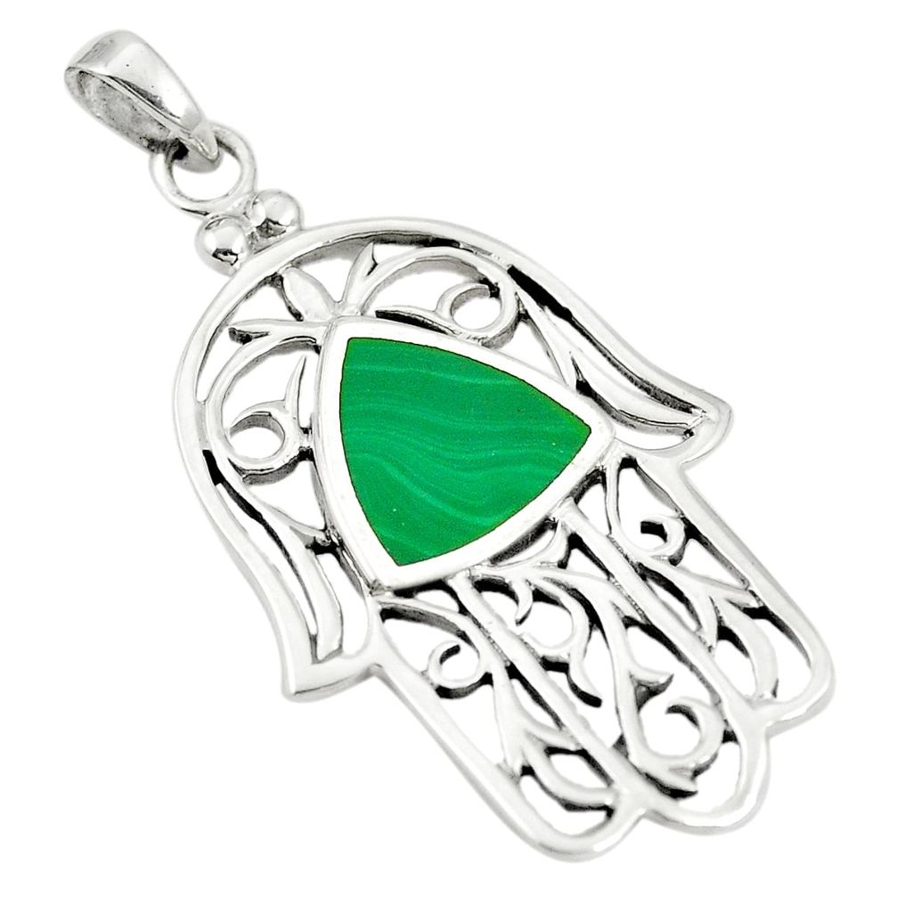 Malachite (pilot's stone) 925 silver hand of god hamsa pendant a79641