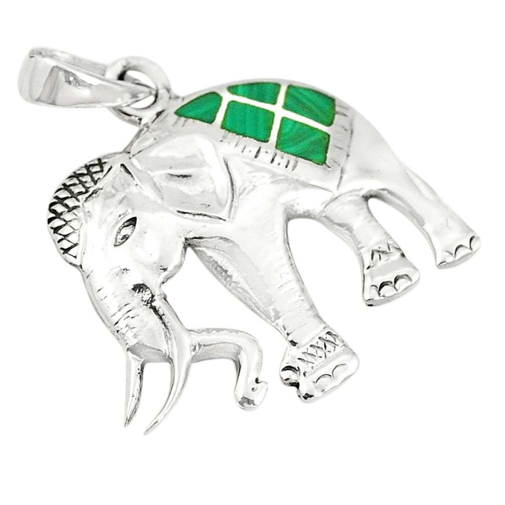 Green malachite (pilot's stone) 925 silver elephant pendant a79642