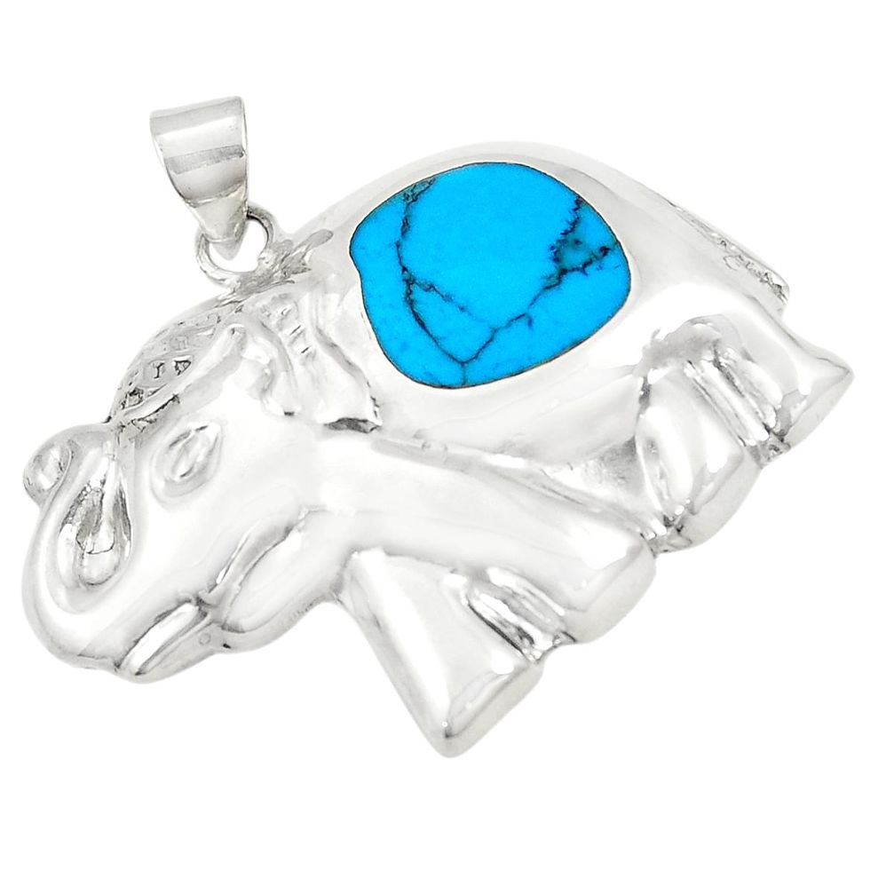 Fine blue turquoise enamel 925 sterling silver elephant pendant a79654
