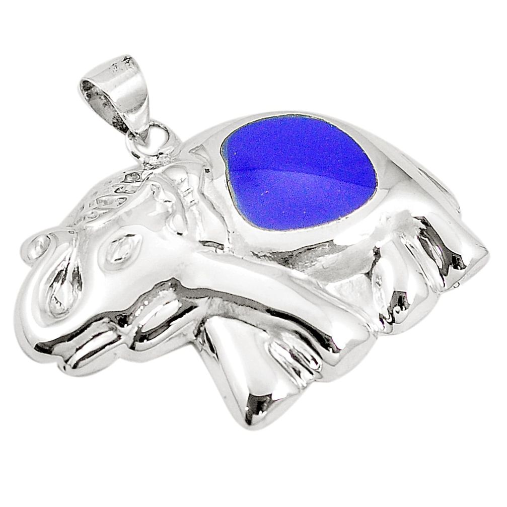 Blue lapis lazuli enamel 925 sterling silver elephant pendant a79678