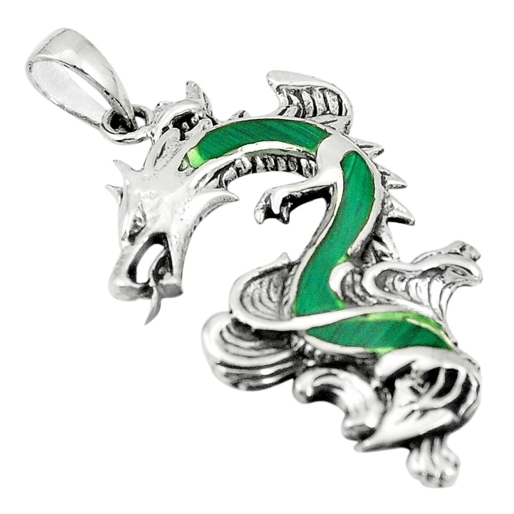 Green malachite (pilot's stone) 925 silver dragon pendant jewelry a79689