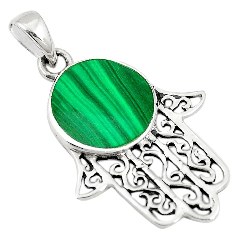 Green malachite (pilot's stone) 925 silver hand of god hamsa pendant a79696