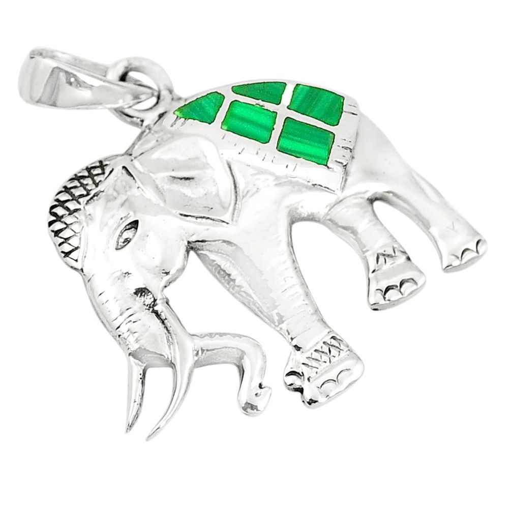 Green malachite (pilot's stone) 925 silver elephant pendant jewelry a79700