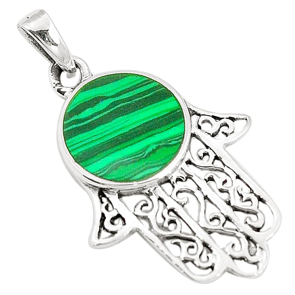 Green malachite (pilot's stone) 925 silver hand of god hamsa pendant a79712