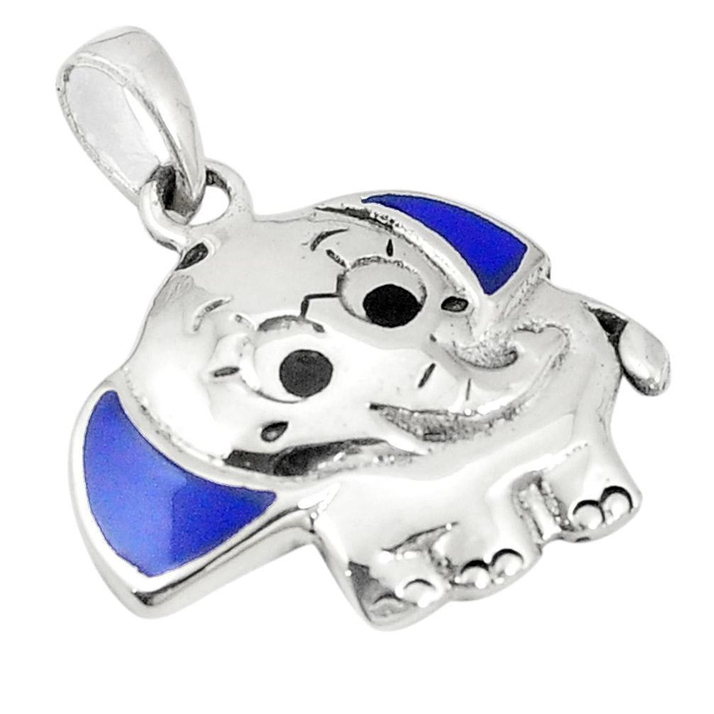 Blue lapis lazuli enamel 925 sterling silver elephant pendant jewelry a79723