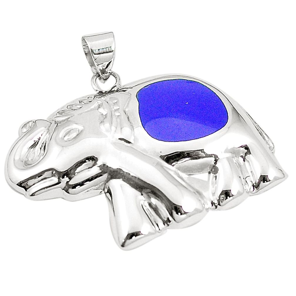 Blue lapis lazuli enamel 925 sterling silver elephant pendant a79747