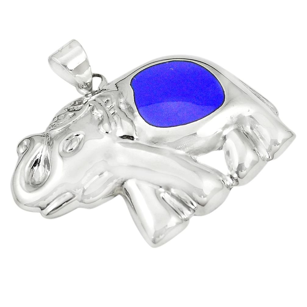 Blue lapis lazuli enamel 925 sterling silver elephant pendant a79769