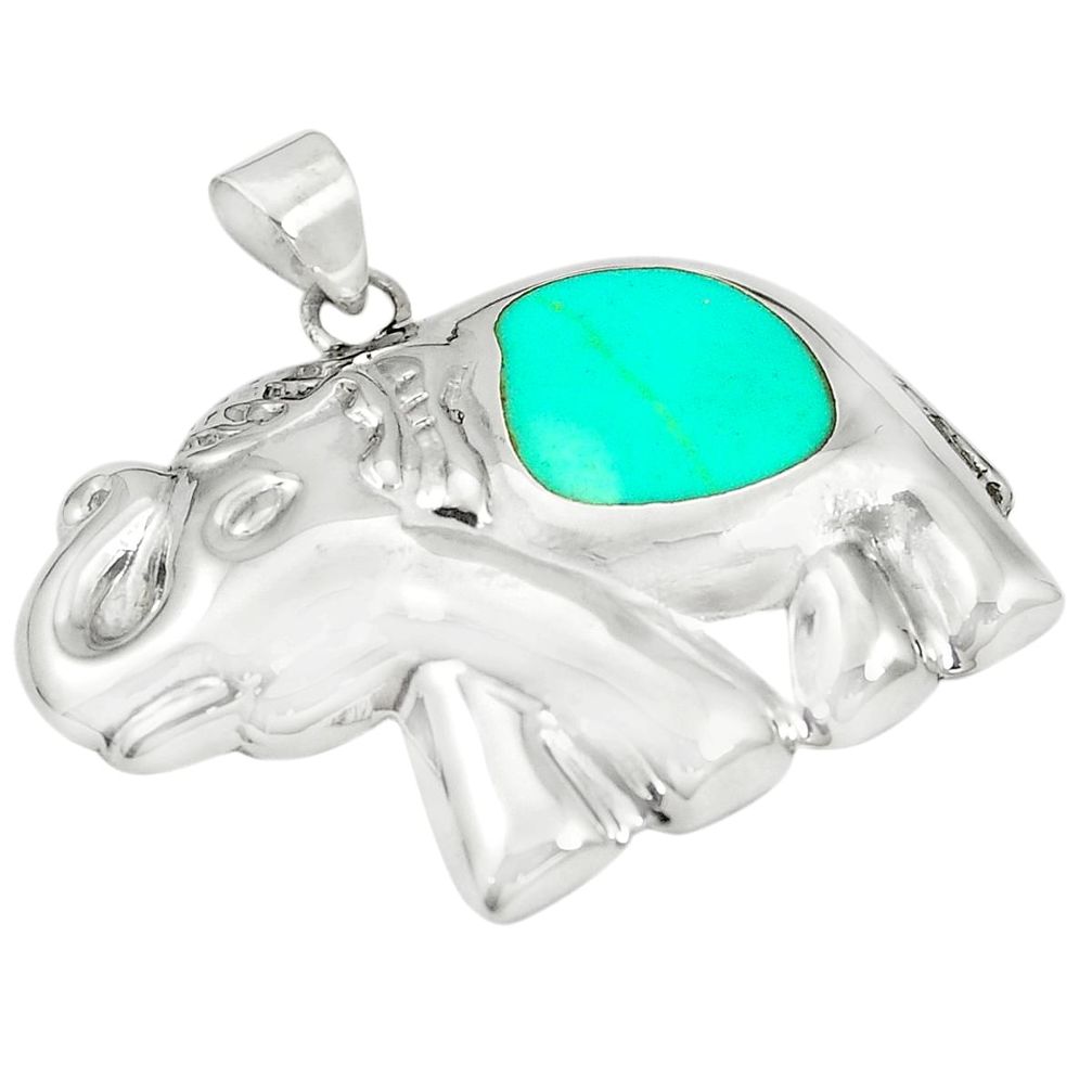 Fine green turquoise enamel 925 sterling silver elephant pendant a79776