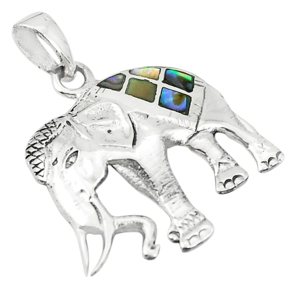 925 silver green abalone paua seashell elephant pendant jewelry a79777