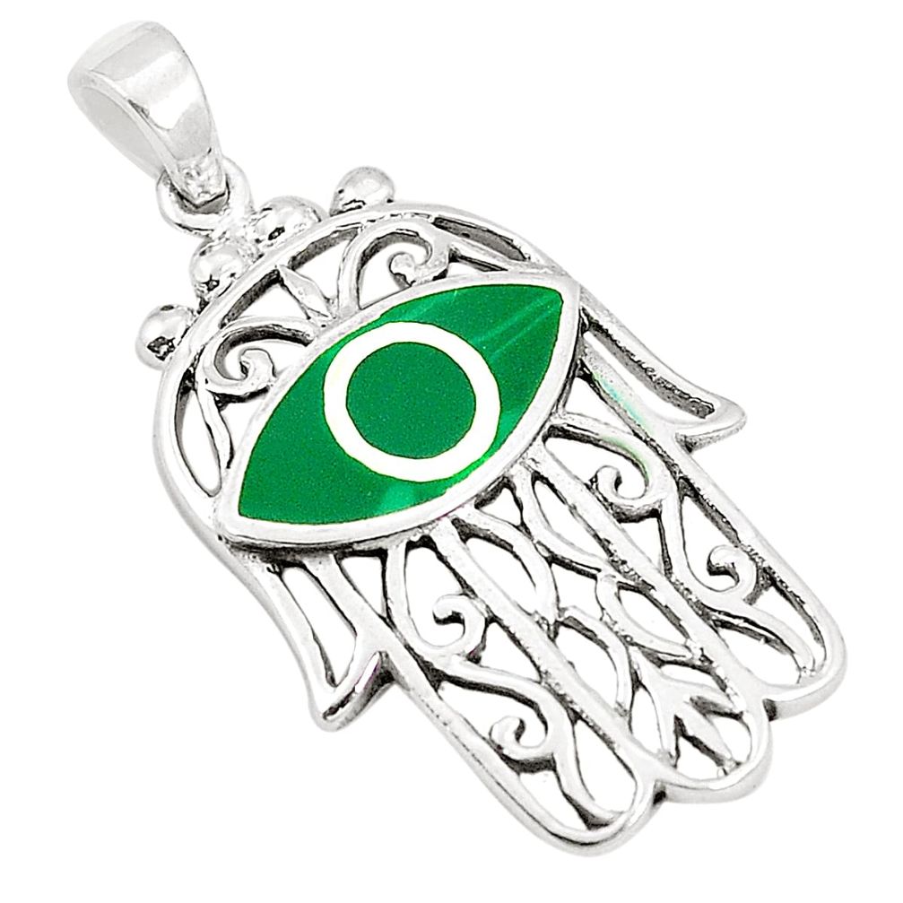 Green malachite (pilot's stone) 925 silver hand of god hamsa pendant a79781