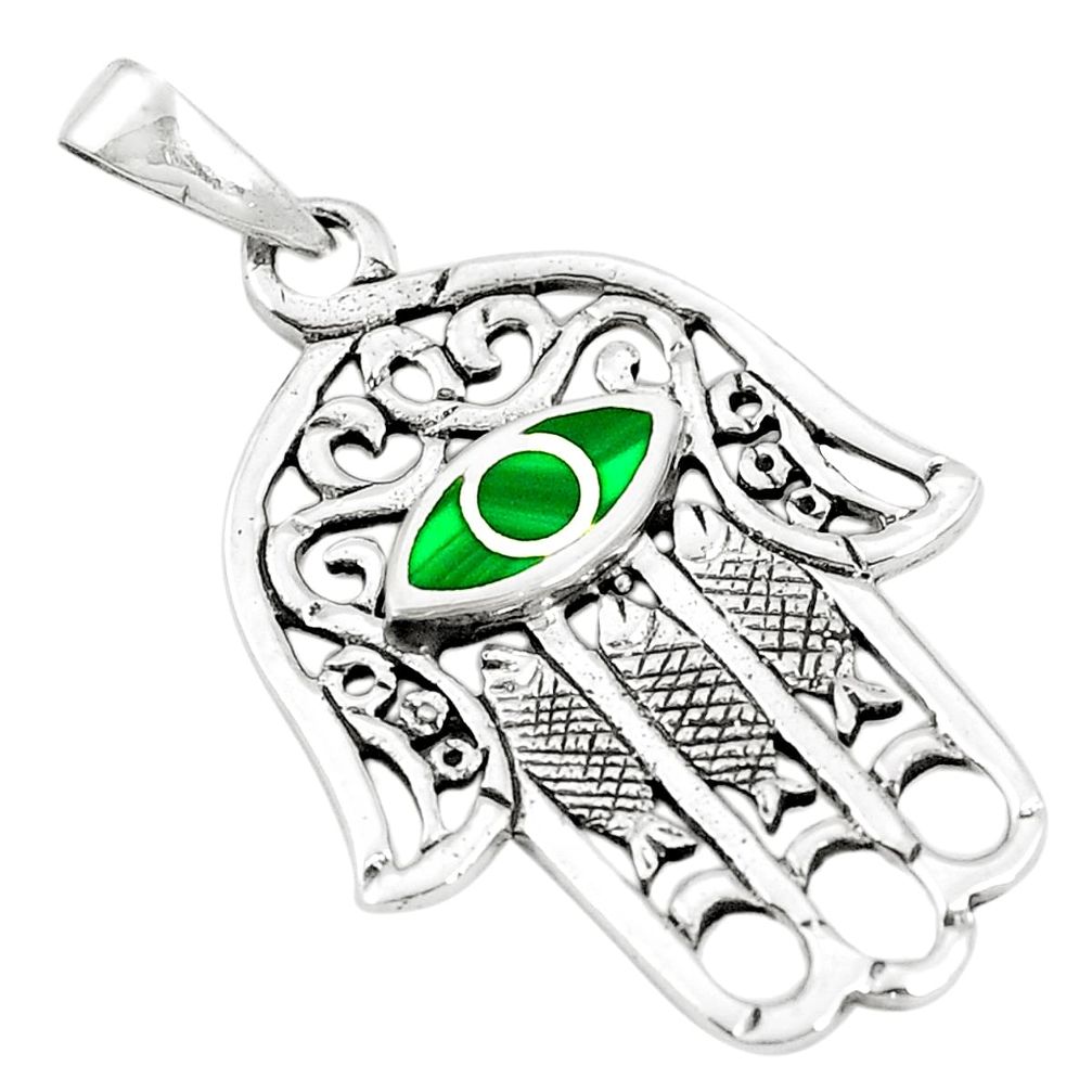 925 silver green malachite (pilot's stone) hand of god hamsa pendant a79790